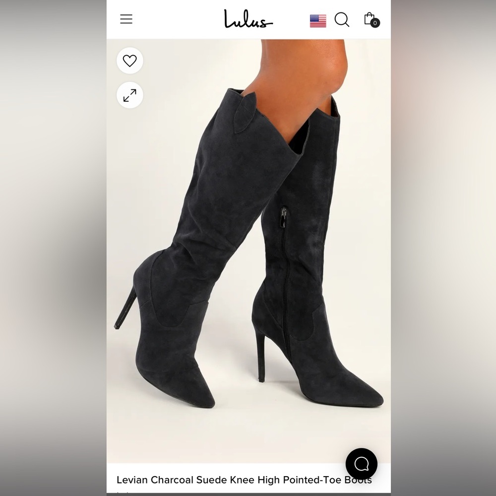 Lulu’s Levian Charcoal Suede Knee High Pointed-Toe Boots